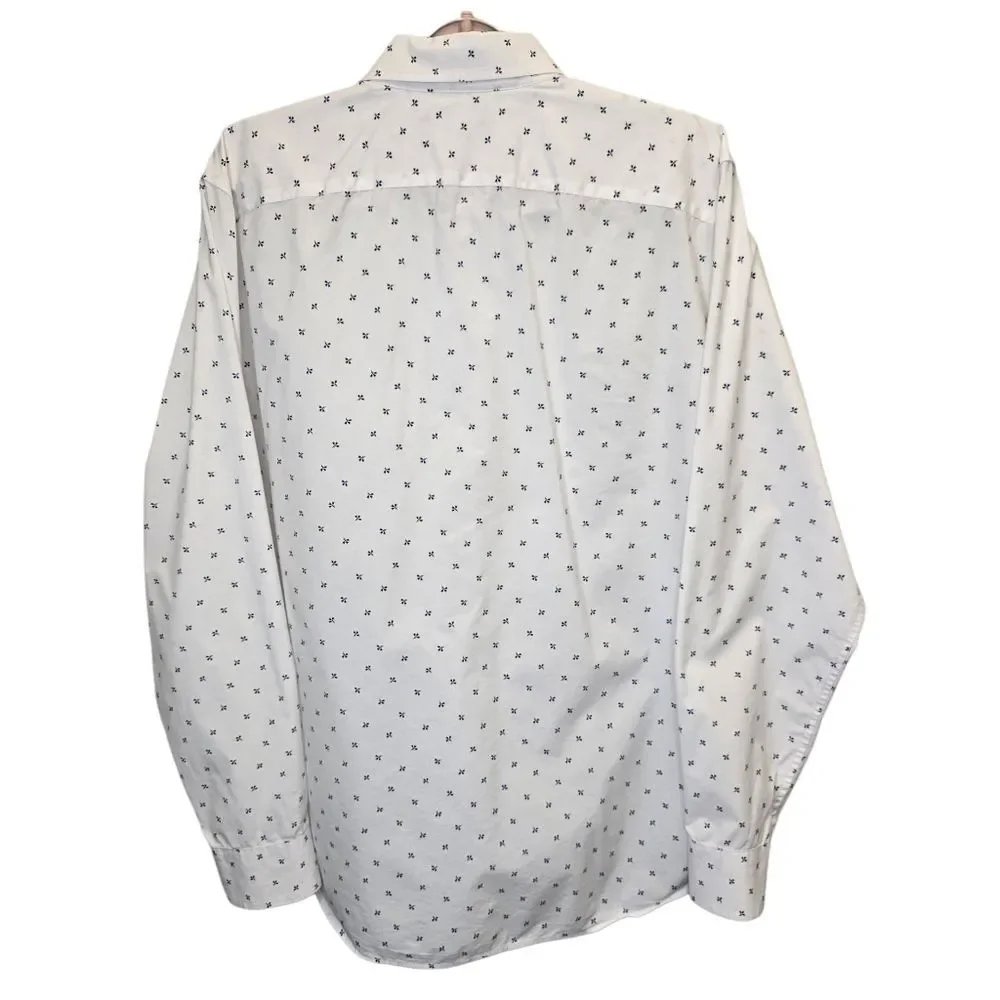 Banana Republic Mens L Tech Stretch Cotton White Blue Floral Pattern Shirt